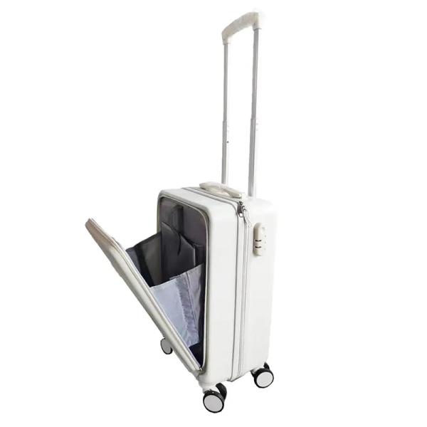 20inch PC Luggage with Spinner Wheels Durable White ABS Travel Baggage Suitcase featuring Front Open Zipper at Reasonable