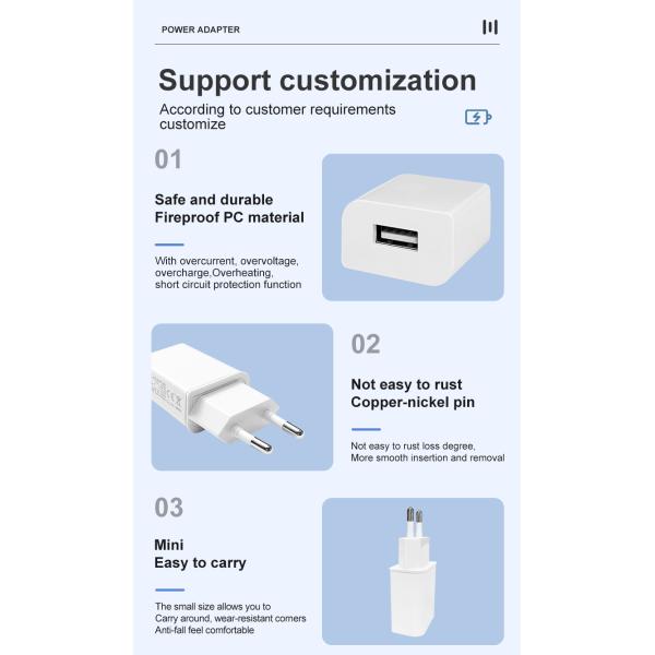 5V 2A EU Plug USB Wall Charger For USB FAN IPAD IP20 Protection Grade CE RoHS