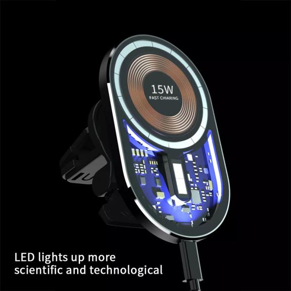 Aluminum Alloy Magnetic Wireless Car Charger Punk 15W Transparent Fast Charging