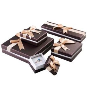 Stylish Design Cardboard Jewelry Gift Boxes With Bow Velvet Foam Insert