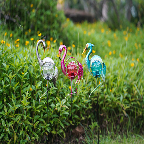 Outdoor Metal Solar Birds Ornaments Waterproof Solar Powered Ornaments