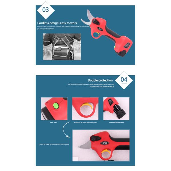 2.5CM Battery Orchard Pruer Long Time Use 14.4V Cordless Battery Powered Electric Pruners Shears Scissors for Pruning