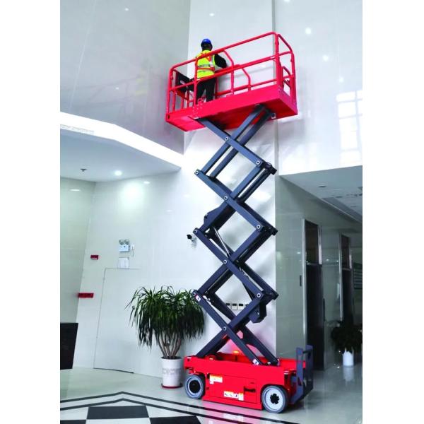 Self-propelled scissor lift in operation