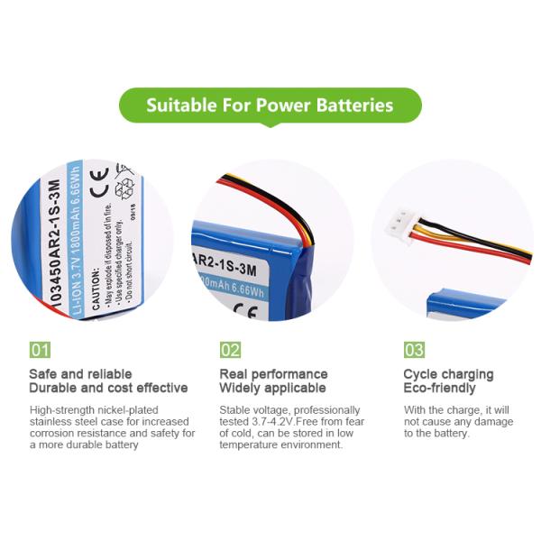 Rechargeable 103450AR 3.7V 1800mAh Lithium Ion Battery Pack for Consumer Electronics