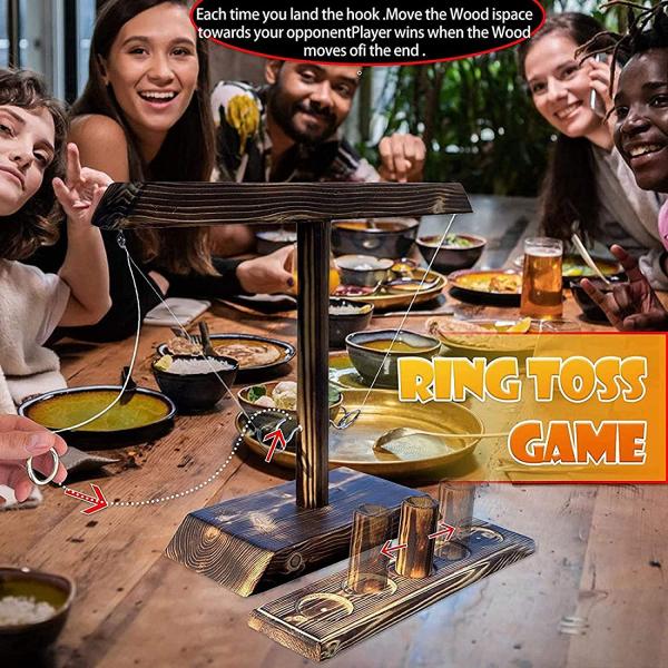 Handmade 8.5cm Wooden Doll House Toys Colored Rings Throwing Hooks