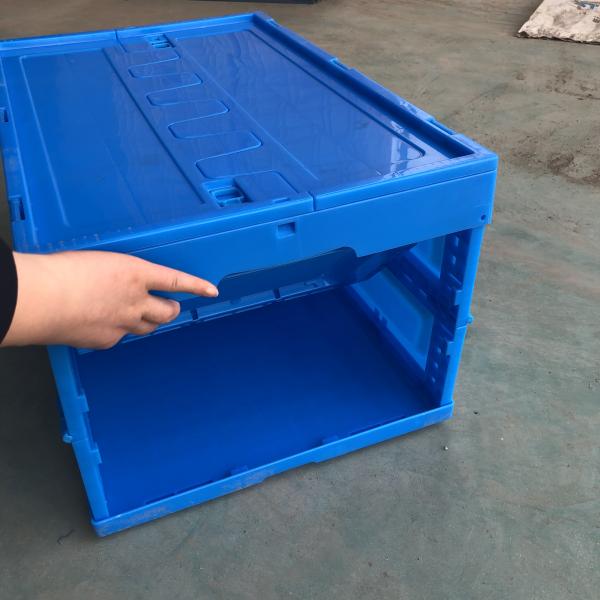 Folding Container Collapsible Plastic Crate With Attached Lid For Commercial 65 Liter