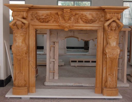 Nature Marble Statue fireplace mantel,China stone carving fireplaces supplier, decorative fireplace mantel for indoor
