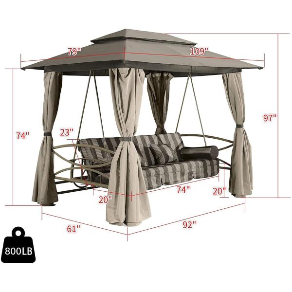 UV Resistant Canopy Swing Bench Anthracite Steel All Weather Garden Swing Seat