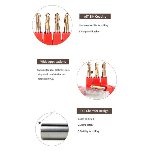 1mm 3mm 4mm ball nose end mill cutter for stainless steel double flute TiSiN Coating