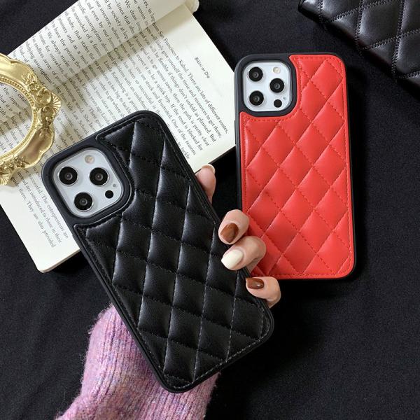 PU Leather Designer Cell Phone Cases Stitched Grill Pattern Camera Protection