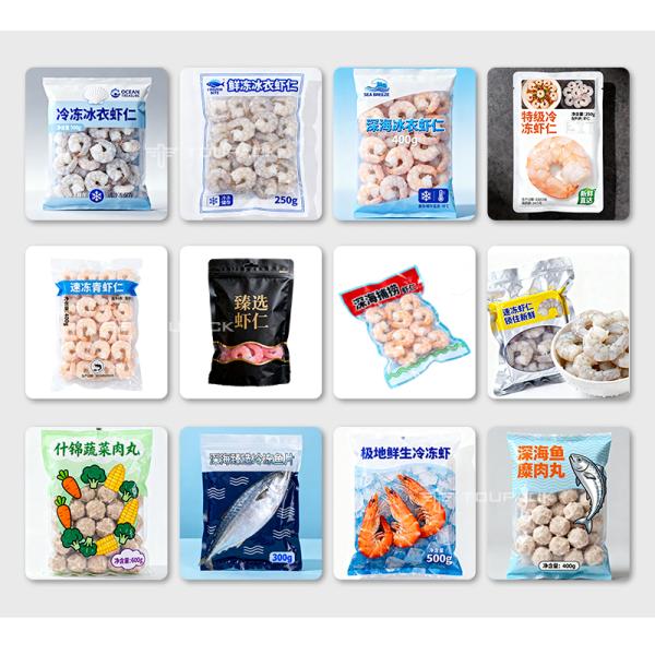 Food Grade Automatic Vacuum Frozen Food Pouch Packing Machine Shrimp Squid Rings Bag Multihead Weigher Filling Packing Machine