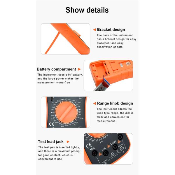 VC9208 Manual Range Digital Multimeter LCD Display With Backlight