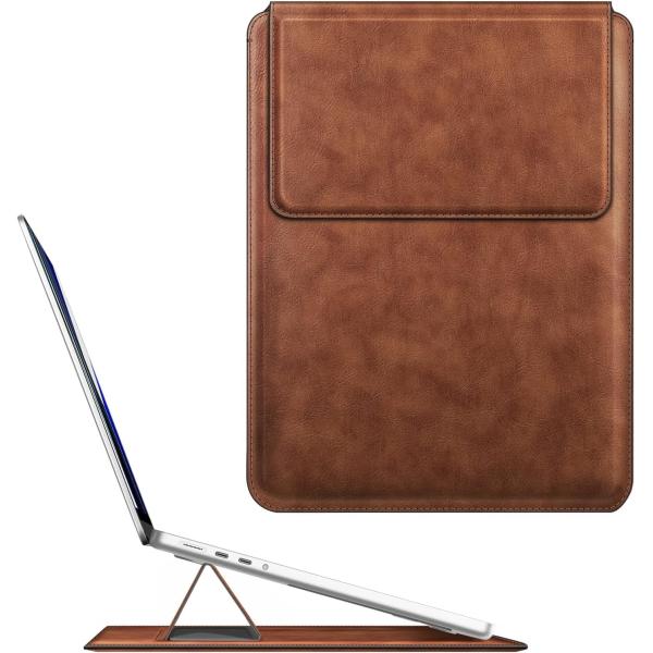 Laptop case MacBook Air 13.6M3 M2 A3113 A2681/MacBook Pro 14 A2992-PU Leather thin bag cover with stand function, brown