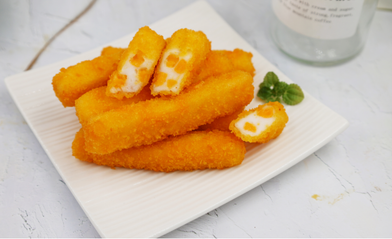 China Crispy Frozen Fried Food Melty Cheese Filled Fish Sticks Ready To Eat Snack For Air Fryer on sale