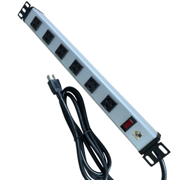 6 Way Metal Tabs Multi Outlet Power Strip With 10' Extension Cord 14AWG NEMA 5
