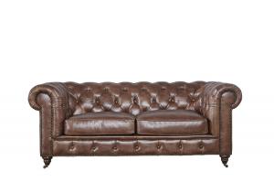 China Chesterfield 2 Seater Chocolate Leather Sofa , Modern Sectional Two Person Sofas wholesale