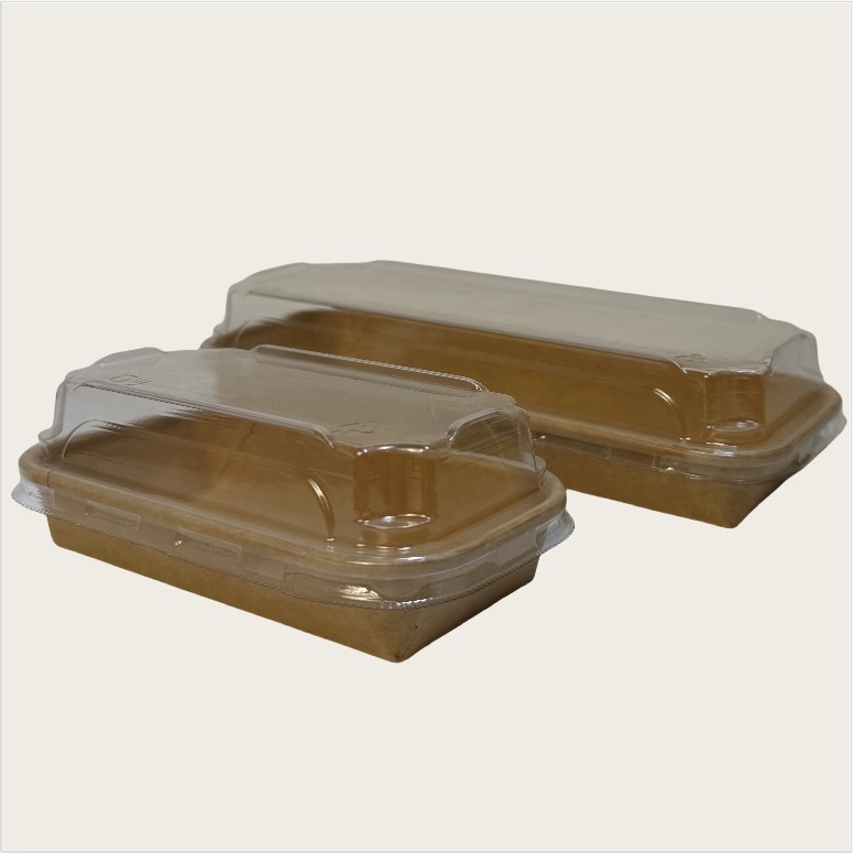 China Eco-Friendly Kraft Paper Sushi Tray With Plastic Lid Biodegradable Paper Plates For Sushi wholesale