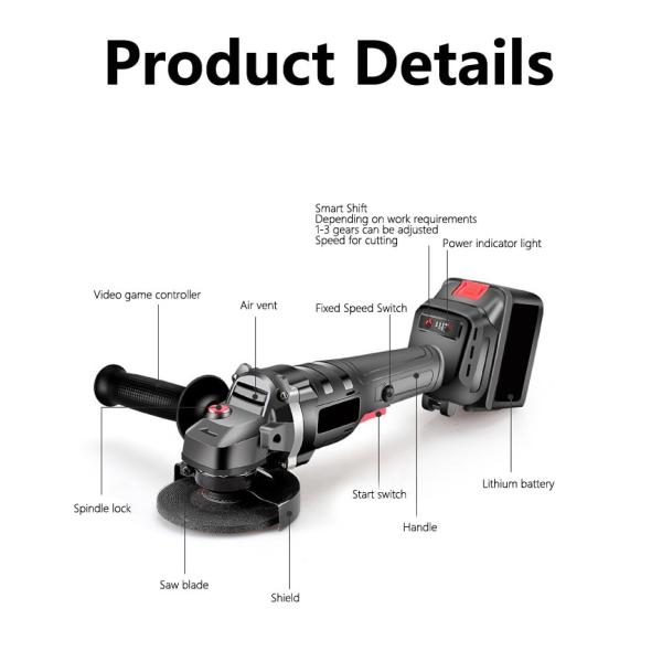 9000rpm Lithium Electric Angle Grinder Brushless Charging Grinding Dynamic Cutting Polishing Machine