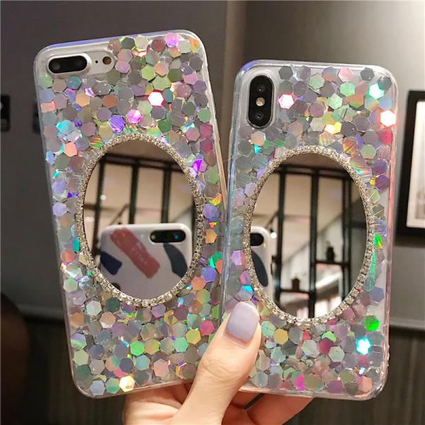 Rehinestone Electroplated Designer Makeup Phone Case With Mirror