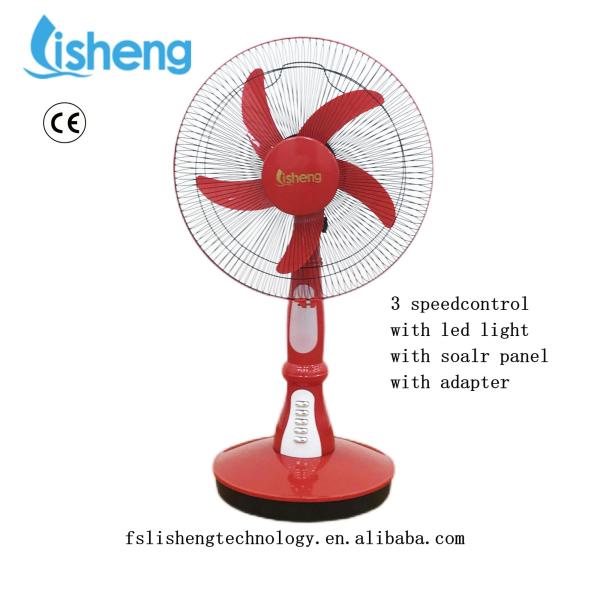 High-quality 12v DC desk fan solar rechargeable table fan with charging battery and led lamp