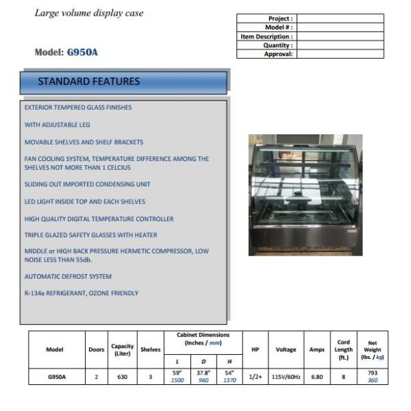 Glass display case commencial pastry refrigerated showcase with CE/ETL