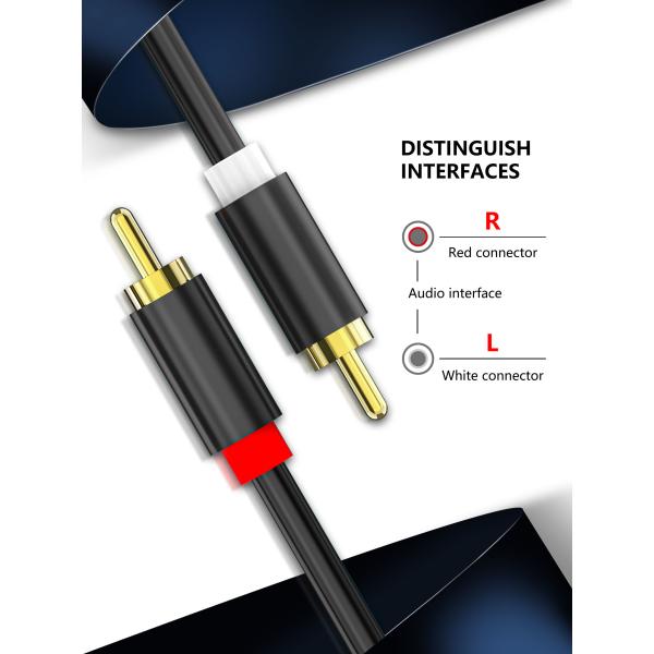 2RCA Male To 2RCA Male Gold Plated Audio Cable , Black 6 Ft 3.5 Mm Audio Cable