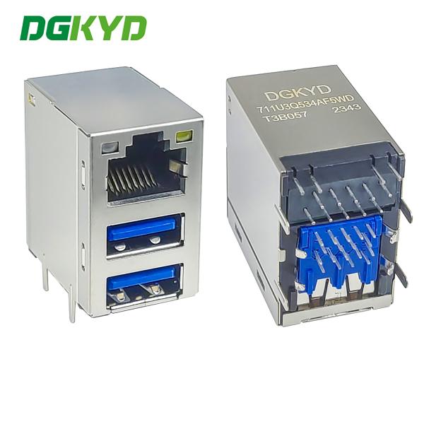 Quality Rj45 Connector With Usb3.0 Socket Integrated Gigabit Network Interface Rj45+Dual Usb3.0 Dgkyd711u3q534af5wdt3b057 for sale