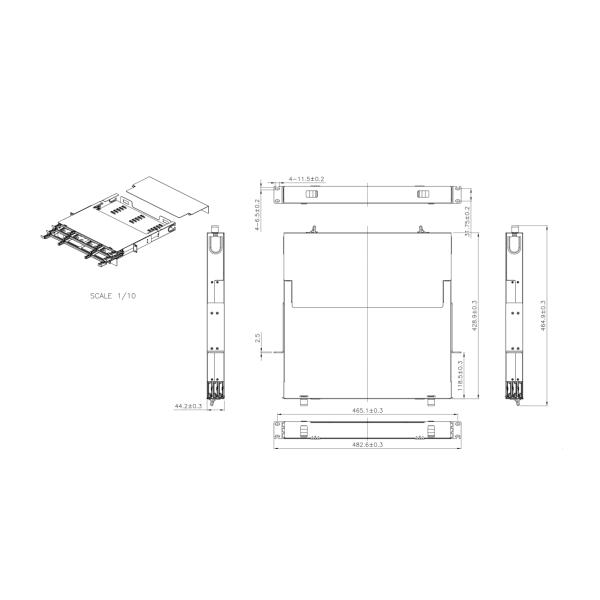 144 Cores MTP MPO Fiber Cassette Enclosure OS2 Fiber Black Color rack mounted