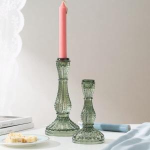 China Green Color Glass Candle Holder Taper Candlestick Machine Made wholesale