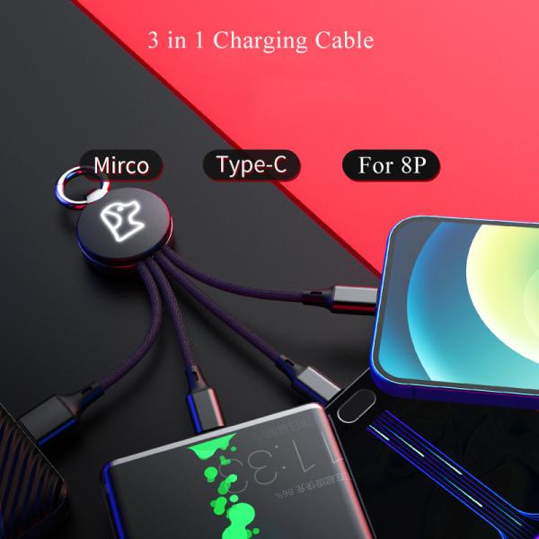 Custom Logo Length 0.15m Fast Charging USB Cables LED Glow Flowing