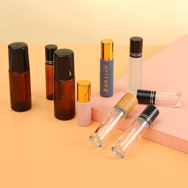 Glass Perfume Roller Ball Bottles Bamboo Or Wooden Lid 5ml 10ml 15ml