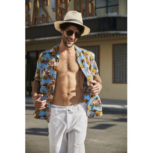 colorful Men's Casual Short Sleeve Shirts Summer Blue Printed