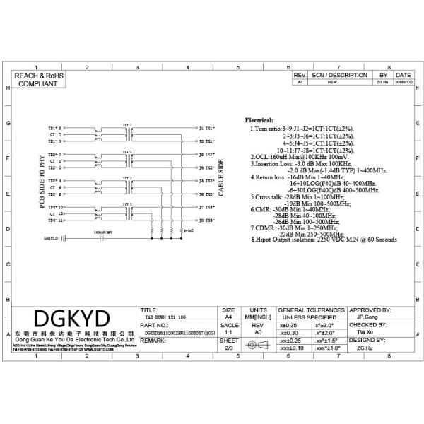 DGKYD1611Q002HWA10DB057(10G) 10G Network Filter 8P12C RJ45 Network Port Connector With Light