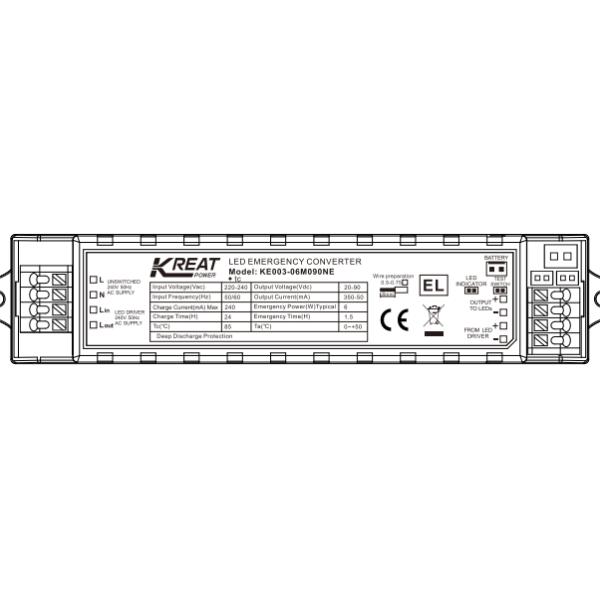 LED Emergency Driver Power 6W Emergency Time 1.5h & External NiCd Battery KE003-06M090NE