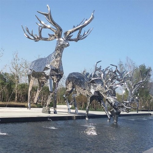 Custom Stainless Steel Deer Art Metal Sculpture For Hotel Garden Decoration