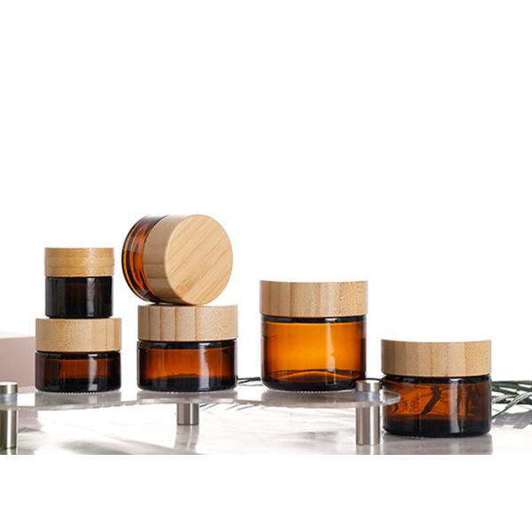 10g 30g 50g 100g Cosmetic Bamboo Lid Glass Jars 50g Face Cream Amber Glass Jar with Bamboo Lid