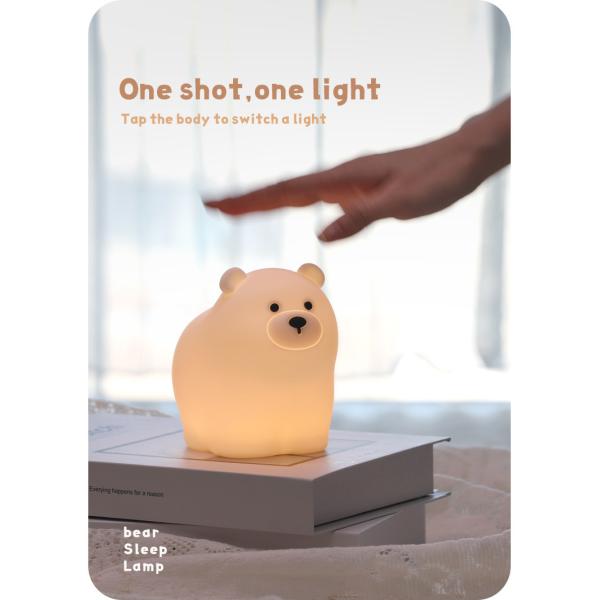 OEM Led Cute Cartoon Silicone Bear Sleep Lamp Usb Rechargeable Night Lamp Baby Bedroom Bedside Night Light