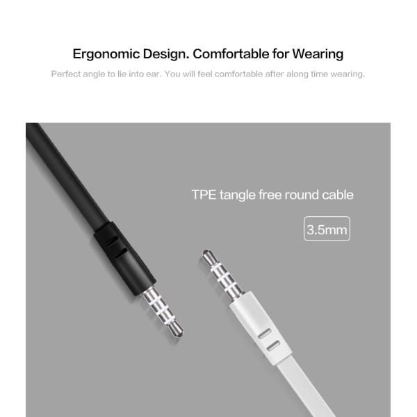 Plastic Wired In Ear Earphones 3.5mm Round Cable White Black Color