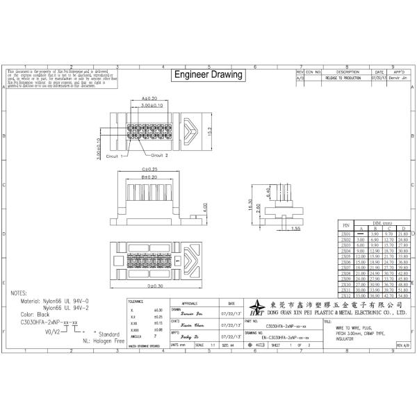Female housing Wire to wire Connector Pitch 3.0mm for power dual Row