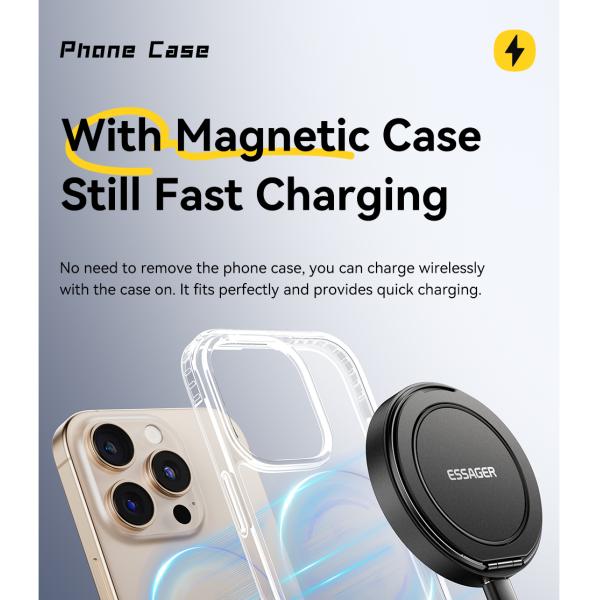 ESSAGER ES-WC18 15W Fast Wireless Charger for Best Phone Stand Charging PD Function and Fast Charging