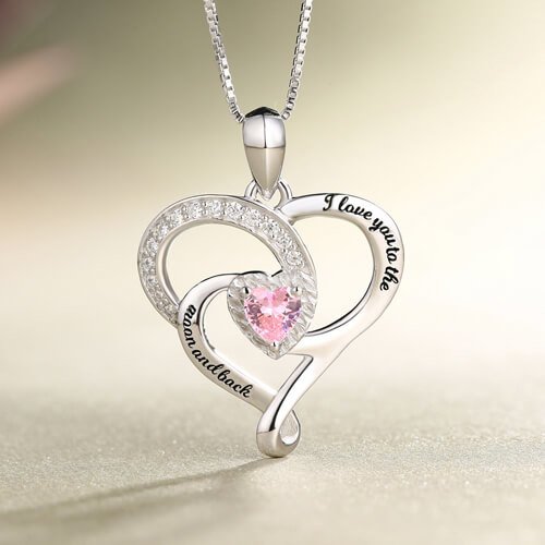 0.2in 0.14oz Heart Shaped Diamond Necklace Moon Birthstone Necklace SGS