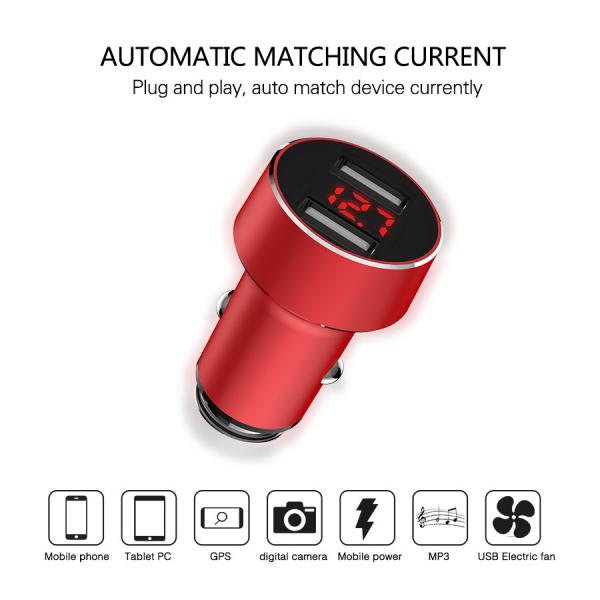 3.1A Dual USB CAR CHARGER with Voltage Monitoring Aluminum Alloy Multi colors to choose Automatic Matching Voltage