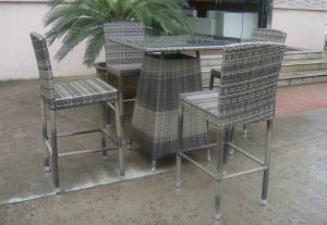 China Hand-Woven Grey Rattan Bar Set , Resin Wicker Patio Bar Furniture wholesale