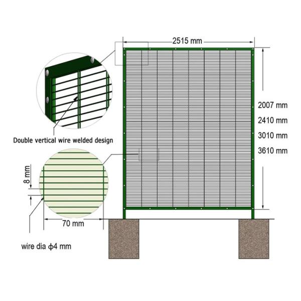 Green Galvanized Iron Rigid Airport Prison Garden Anti Climb Theft Security 358 Fence