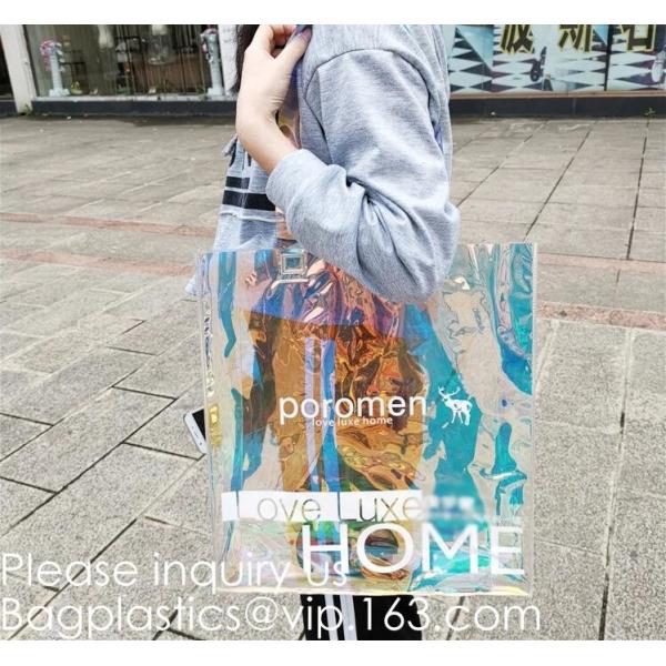Custom Design Vinyl Mirror Surface Pvc Tote Shopping Bag,PVC Reusable Grocery Bag Summer Beach Bag Custom Logo Women Tra