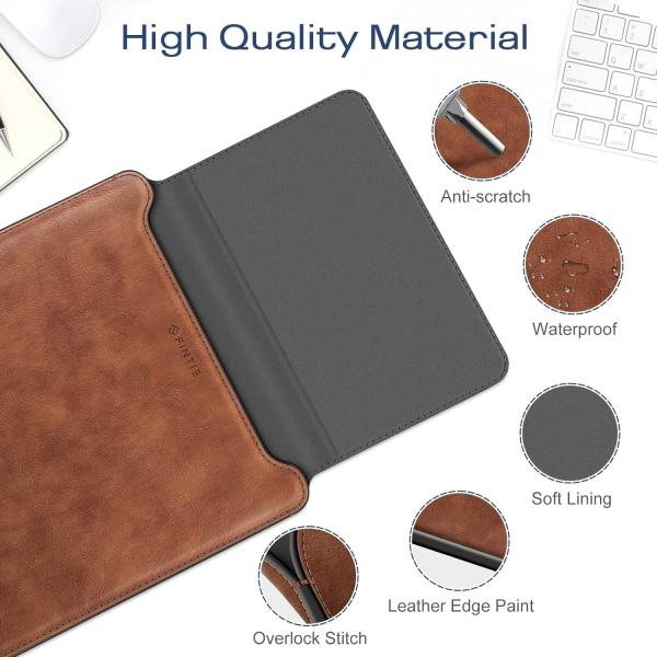 Laptop case MacBook Air 13.6M3 M2 A3113 A2681/MacBook Pro 14 A2992-PU Leather thin bag cover with stand function, brown