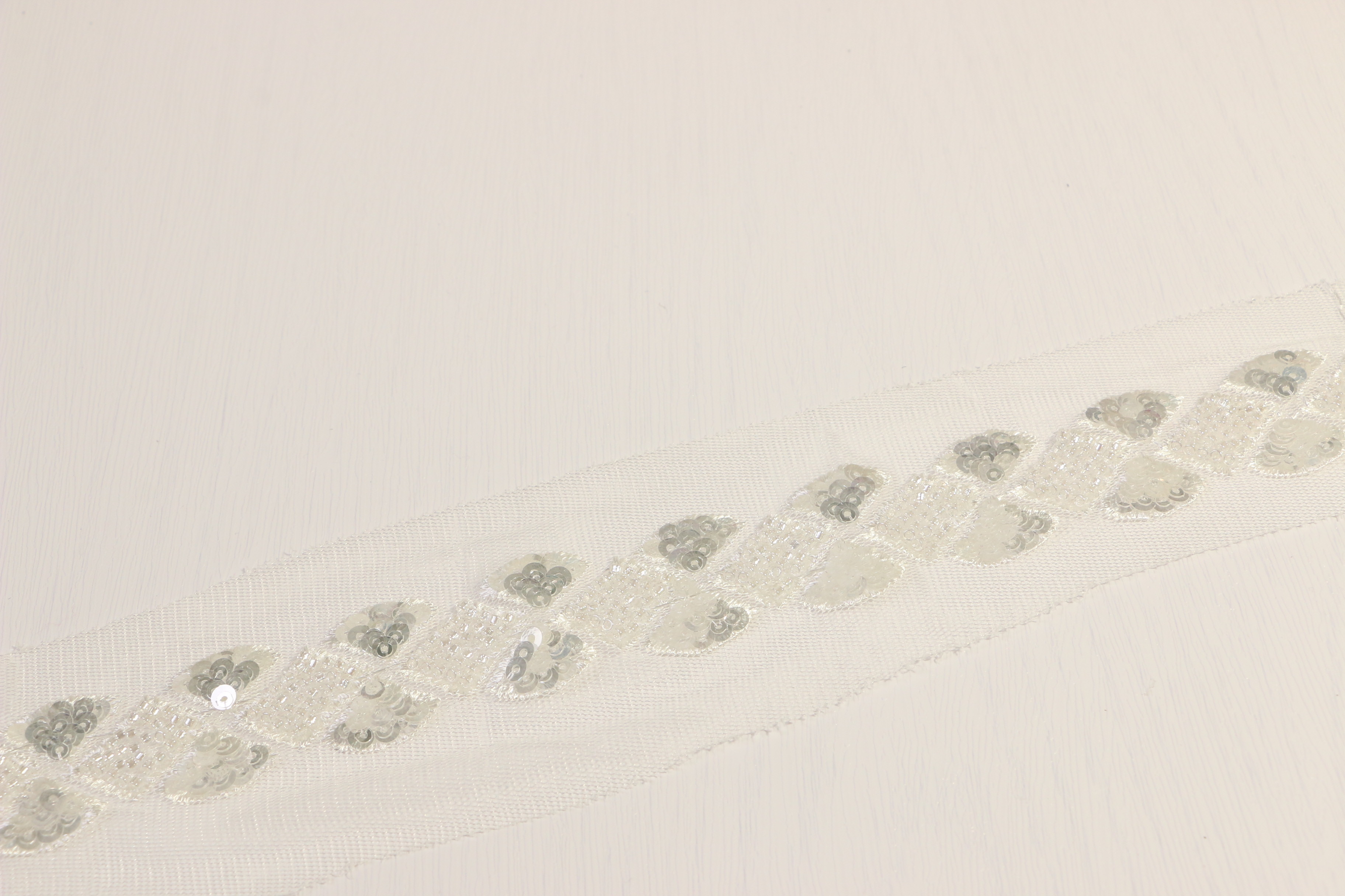 China Delicate Fanlike Sequin Lace Trim 60mm Width Bugles Equipped wholesale