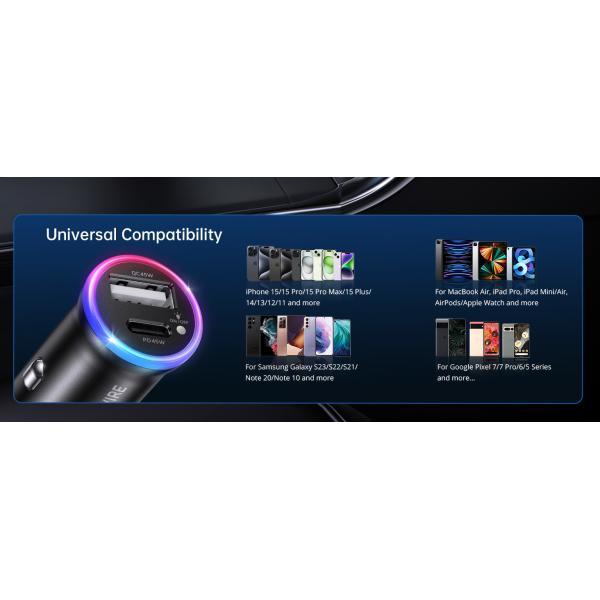 USB C Car Charger PD QC 45W For IPhone 15 Cigarette Lighter USB Charger Adapter