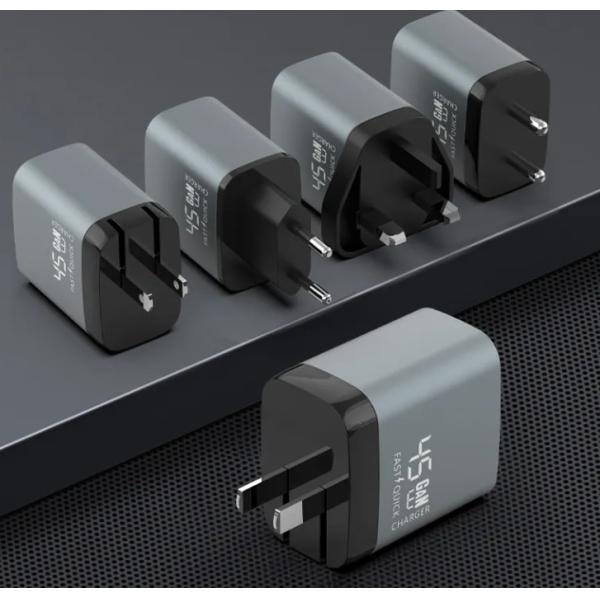 Smart 2 Port USB C GaN Charger ABS PD 45W Fast Charging Adapter customized