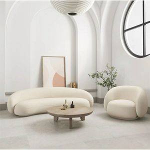 China 280 70 160cm OEM Accepted Modern White Circle Round Curved Sofa Minimalist Contemporary Boucle Nordic Velvet Half Moon Sofa Set wholesale
